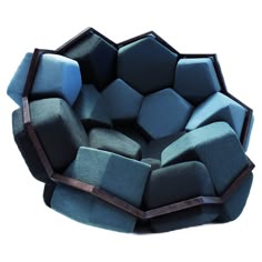 a chair made out of blue and grey fabric