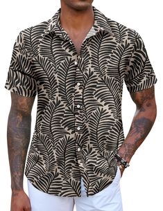 PRICES MAY VARY. 【High Quality Fabric】The men's hawaiian shirts is made of high quality soft polyester fabric with quick to dry effect, giving you the free comfortable wearing experience in all seasons especially hot days. 【Beach Printed Style】Mens button down short sleeve shirt has a variety of print pattern options, such as ethnic style, abstract pattern, multi-color printed leaves pattern. Each color is eye-catching and you'll look like a gentleman and handsome when wearing this mens beach sh Summer Shirts Men, Casual Dress Shirt Men, Mens Fashion Summer Outfits, Mens Beach Shirts, Oxford Shirt Men, Mens Clothing Brands, Tropical Shirts, Mens Hawaiian Shirts, Shirt Dress Casual