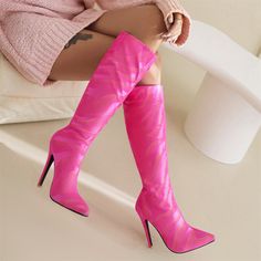 Shop Women's Pink Vegan Leather Stiletto Heel Pointed Toe Knee High Boots color Pink for Anniversary, Going out, Hanging out with worldwide Free shipping & Free return. Elegant Pink Heeled Boots For Spring, Fall Pink Pointed Toe Knee-high Boots, Fall Pink Knee-high Boots With Pointed Toe, Fall Season Pink Knee-high Boots With Pointed Toe, Spring Evening Knee-high Boots, Pink High Heeled Boots For Fall, Pink High Heel Knee-high Boots For Winter, Pink Fitted High Heel Knee-high Boots, Pink High Heeled Knee-high Boots For Party