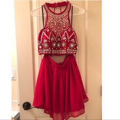 Brand New, With Tags, Never Worn, Two Piece Prom/Homecoming Dress! Super Cute And True To Size! Size 3/4 Asking $75 Or Best Offer! Two Piece Prom, Red Two Piece, Prom Dress Color, Abaya Dress, Homecoming Dress, Homecoming Dresses, Lady In Red, Prom Dress, Homecoming