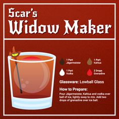 an info sheet describing how to use the widow's widow maker for halloween cocktails