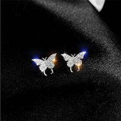 925 Silver Butterfly Earrings No Piercing Ear Clips Female Ear Studs Jewelry Dainty Silver Cartilage Earrings For Party, Dainty Silver Pierced Crystal Earrings, Earrings No Piercing, Silver Butterfly Earrings, Ear Clips, Stud Jewelry, Silver Butterfly, Butterfly Earrings, Ear Studs