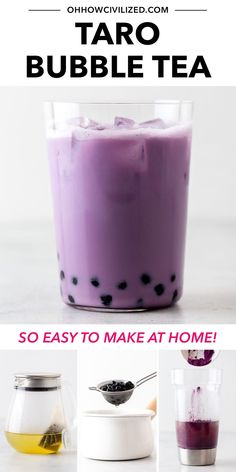 purple bubble tea recipe with text overlay that says, how to make it at home