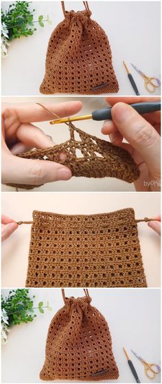 the crochet bag is being worked on