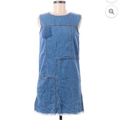 This Is A Great Shift Dress By Zara. Classic Blue Denim. So Comfortable, Stylish & Easy To Wear! Can Be Dressed Up Or Down. Brand New Without Tags. Size Xs. Made In Morocco. Purchased For $80+ Tax. Buy It Here For A Fraction Of What I Paid. Comes From A Smoke And Pet Free Environment. Please Let Me Know If You Have Any Questions Or Would Like To See Additional Images. Chic Sleeveless Dark Wash Mini Dress, Sleeveless Mini Dress With Pockets For Spring, Blue Sleeveless Dress With Pockets For Spring, Spring Sleeveless Denim Blue Mini Dress, Spring Denim Blue Sleeveless Mini Dress, Trendy Medium Wash Sleeveless Mini Dress, Fitted Sleeveless Denim Dress With Frayed Hem, Dark Wash Sleeveless Dress For Day Out, Blue Cotton Sleeveless Dress With Pockets