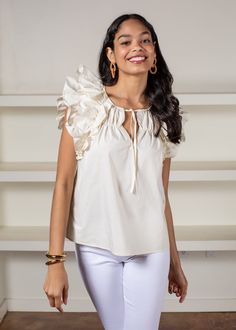 Principe Ruffle Sleeve Poplin-Cream – Hand In Pocket Hand In Pocket, Top Crafts, Summer 2022, Atlanta Ga, Online Boutique, Ruffles, Atlanta, Ruffle Blouse, Boutique