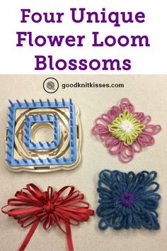 four unique flower loom blossoms with text overlay