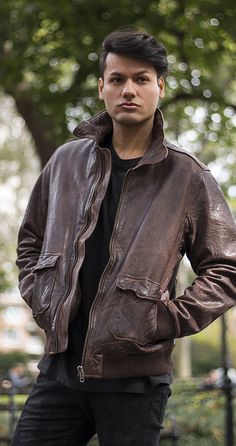 WBM2451 | Sheepskin - distressed brown bomber jacket.