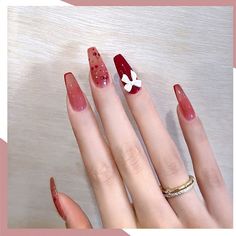 Almond Nails With Pink Design, Red Nail Art Aesthetic, Dusty Rose Nails Acrylic, Red Nails Ballerina, Red Nails Gel, Wavy Style