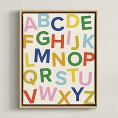 This playful take on a standard alphabet poster is modern, minimal, yet eye-catching. . Whimsical Alphabet, Wall Art Letters, Kids Art Print, Kids Canvas Art, Art Letters, Alphabet Photos, Wall Art For Kids, Alphabet Wall Art, Teen Art