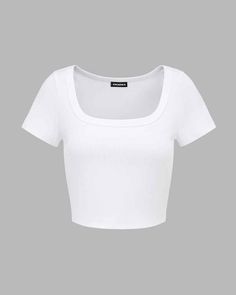 Saldiac Scoop Neck Cropped T-Shirt Trendy Fitted T-shirt With Square Neck, Trendy Cotton Square Neck Top, Casual Fitted Square Top, Trendy Cotton Top With Square Neck, Casual Fitted Square-shape Top, Trendy Summer T-shirt With Square Neck, Fitted Solid Color Square Top, Square Fitted Top Solid Color, Trendy Solid Square Neck Tops