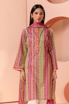 Summer Long Sleeve Sets With Printed Motifs, Patterned Cotton Sets With Long Sleeves, Unstitched Multicolor Lawn Suit For Summer, Multicolor Unstitched Suit For Spring, Unstitched Multicolor Suit For Spring, Summer Multicolor Unstitched Lawn Suit, Multicolor Long Sleeve Cotton Lawn Suit, Long Sleeve Patterned Set With Floral Print, Patterned Floral Print Long Sleeve Set