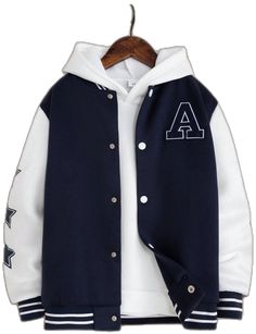 Hooded Winter Varsity Jacket With Patchwork, Hooded Varsity Jacket With Patchwork For Winter, Winter Varsity Jacket With Letter Print, Hooded College Style Outerwear With Letter Print, College Style Hooded Outerwear With Letter Print, Winter Cotton Hooded Varsity Jacket, Winter Varsity Jacket With Long Sleeves, Hooded Cotton Varsity Jacket For Winter, Winter Long Sleeve Varsity Jacket