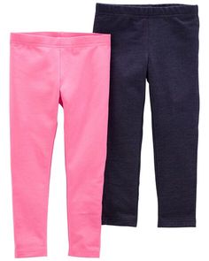 A closet essential, these leggings are equipped with a covered elastic waistband and lots of stretch for all day comfort. Plus, with two in one pack, she has one for today and one for tomorrow! Toddler Girls Leggings, Navy Leggings, Navy Baby, Pink Denim, Leggings Set, Activewear Sets, Boys Pajamas, Stretch Leggings