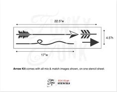 an arrow is shown with the measurements for each item