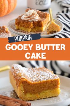 pumpkin gooey butter cake on a white plate