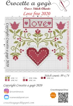 a cross stitch pattern with the words crochet a gaja and a heart on it