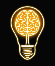 a glowing light bulb with the shape of a brain inside it on a black background