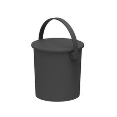 a black plastic bucket with a handle