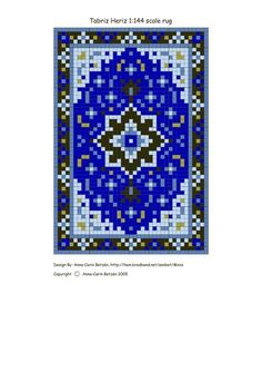 a blue and black pattern with the words tarris henz'14 scale rug