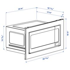 a drawing of a microwave oven with measurements for the door and shelf space on each side