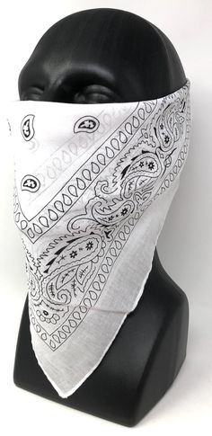 "White Face Mask. Bandana Style Multipurpose. Handmade with 100% Cotton Fabric. 3 in Multi-functional Face Mask. Comfort Fit Design. Multipurpose. Wear it as a Face Mask, Headband or Neck Accessory. Dimensions: 22\" Inches x 22\" Inches. Paisley Pattern. Unisex Design. Reusable & Washable FAST & FREE SHIPPING! Visit my Etsy Shop to see more Handmade Jewelry and Accessories! At Freedom Life Style Jewelry you will find a variety of Necklaces, Bracelets, Earrings and Beanies. Click here to White Bandana Aesthetic, Bandana Mask Aesthetic, Traditional White Bandana With Bandana Print, Classic Cotton Bandana With Bandana Print, Traditional White Bandana For Festival, White Adjustable Casual Bandana, White Casual Bandana, White Cotton Bandana For Festivals, White Casual Bandana With Bandana Print