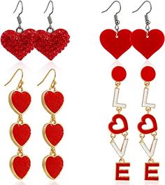 Amazon.com : valentines day earrings Getting Your Ears Pierced, Red Peach, Love Shape, Valentines Day Party, French Wire, Letter Pendants, Pendant Earrings, Love Letters