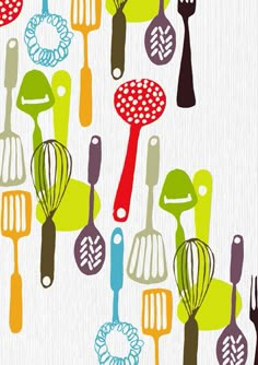 colorful kitchen utensils on a white background