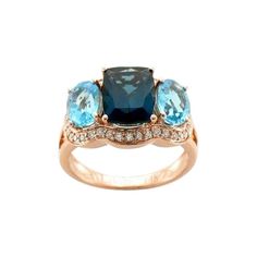 Le Vian® Ring featuring 2 1/5 cts. Deep Sea Blue Topaz™, 1 3/4 cts. Blue Topaz, 1/5 cts. Vanilla Diamonds® set in 14K Strawberry Gold® Levian Rings, Le Vian, Modern Ring, Sea Blue, Blue Topaz Ring, Topaz Ring, Ring Ring, Deep Sea, Modern Fashion