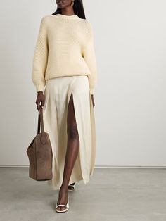 LORO PIANA Cotton sweater | NET-A-PORTER Net A Porter Alexander Mcqueen, Chic Chunky Knit Cashmere Sweater, Chic Cashmere Chunky Knit Sweater, Chic Chunky Knit Cotton Sweater, Elegant Textured Knit Cotton Sweater, Loro Piana Women Outfit, Jean Trench Coat, Office Chic, Designer Knitwear