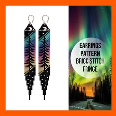 the earrings are made out of multicolored beads and have an aurora light in the background