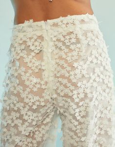 3D Embroidered Tulle Pants Tulle Pants, Sheer White Top, Bridal Pants, Pants Aesthetic, Mom Ideas, Lace Pants, Embroidered Tulle, Pants Straight Leg, Sheer Fabric