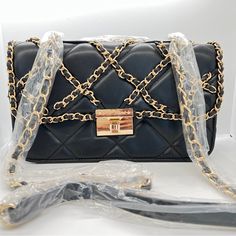 Brand New With Tags! Authentic Betsey Johnson Shoulder Bag. Featured In A Vegan Leather Outer Shell Accented With Gold Chain Detail. Gold Hardware Twist Lock. Inside Is Lined In A Beautiful Bright Pink As Betsey Is Known For! Looks Like A Chanel Bag From Far, So Pretty! Mint Condition! Non Smoking Home. Size 11x 5 Black Chain Link Bag, Black Chain Link Shoulder Bag For Formal Occasions, Elegant Black Chain Link Shoulder Bag, Formal Black Chain Link Shoulder Bag, Black Crossbody Shoulder Bag With Gold Chain, Black Clutch Bag With Gold Chain, Evening Bags With Gold Chain Link, Elegant Black Bag With Gold Chain, Betsy Johnson Purses