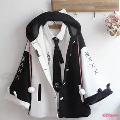 Qteee - Stylish Hooded Cloak Coat with Devil Darkness Print and Zipper, featuring Colorblock Design Cloak Coat, Clothing Design Sketches, Cellulose Fiber, Concept Clothing, Hooded Cloak, Jacket Shirt, Shirt Tie, Fashion Inspiration Design, Really Cute Outfits