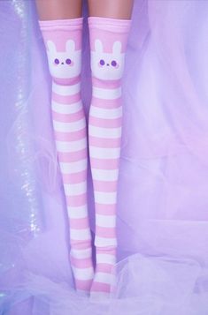 "❤ One Pair of Socks for Smart doll - made specifically for Smart Doll's long, slim legs. ✦ Clothing is made from custom fabric designed and printed in my studio. Fabric is blank/white underneath except for places where the fabric has been folded over. The prints are not known to stain Smart Doll, but it is recommended that you don't leave the clothing on over a really long period of time. As Danny Choo himself has stated, it's a good idea to \"air\" out the entire Smart Doll body to help avoid Pastel Goth Outfits, Pastel Goth Fashion, Kawaii Fashion Outfits, Pink Bunny, Smart Doll, Cute Socks, Goth Outfits, Kawaii Clothes, Doll Clothing