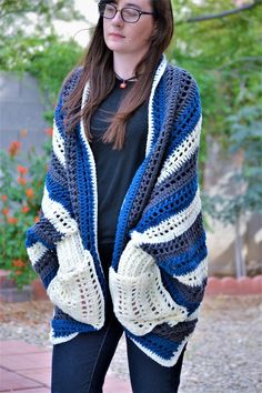 Crochet sweater | Etsy Crochet Knit Outerwear For Layering, Blue Open Knit Winter Outerwear, Crochet Outerwear For Winter Layering, Winter Crochet Outerwear For Layering, Blue Open Knit Outerwear For Fall, Crochet Sweater Coat, Crochet Long Cardigan, Sweater Coat, Cardigan Black