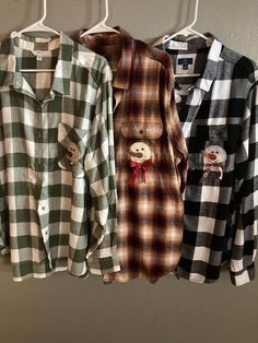 Snowman Appliqued Flannel Shirts. Is your wardrobe ready for winter? Check out these flannel shirts. This is relaxed comfy fit shirts to be worn over a Tshirt.  large (16),  xlt (18) bust 48 - 50",  xxl (20) bust 54". Womens Blouses, Flannel Shirts, Comfy Fits, Flannel Shirt, Womens Clothing Tops, Workout Shirts, Blouses For Women, Blouses, Tops & Tees