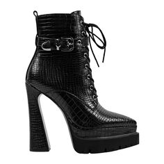 Fall Platform Lace-up Boots With Pointed Toe, Fall Lace-up Boots With Platform And Pointed Toe, High-top Platform Boots With Reinforced Heel For Night Out, High Heel Combat Boots With Buckle Closure For Fall, Winter High Heel Lace-up Boots With Buckle Closure, High Ankle Lace-up Boots For Night Out, Chic Lace-up Boots With Platform And Pointed Toe, Ankle-high Lace-up Boots With Reinforced Heel For Night Out, Platform Lace-up Ankle Boots For Night Out