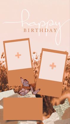 an image of a birthday card with flowers and butterflies on it's envelopes