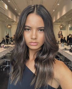 Black Hair With Cool Toned Highlights, Cool Tone Brown Hair With Highlights, Glossy Brunette, Balayage Haircut, Color Balayage, Brown Hair Inspo, Brunette Hair With Highlights, Balayage Hair Dark, Hair Therapy