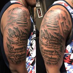 a man's arm with some words on it