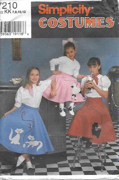 two girls and one boy are wearing costumes on the front cover of a sewing pattern