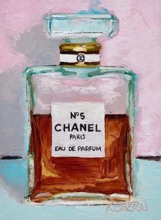 an oil painting of a bottle of chanel no 5 eau de parfum