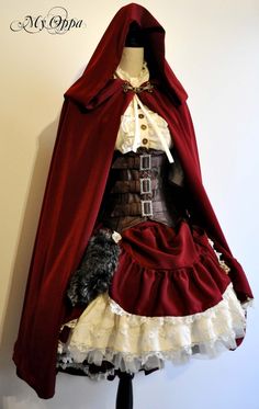 Little red riding hood steampunk dress by My Oppa Me enamoré! http://www.steampunktendencies.com/ Moda Steampunk, Steampunk Couture, Steampunk Dress, Steampunk Costume, Steampunk Clothing, Little Red Riding Hood, Fantasy Clothing, Steampunk Fashion, Fantasy Fashion