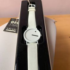 White Genuine Leather Band. Brand New In Box! Stainless Steel Back. Working Condition, Battery Not Included! White Watch With Leather Strap For Everyday, Rectangular White Watch With Leather Strap, Rectangular White Watches With Leather Strap, White Leather Strap Watch For Everyday Use, White Watches With Leather Strap As Gift, White Watches With Leather Strap For Gifts, Gift White Watches With Leather Strap, White Rectangular Watch For Gift, Rectangular White Watch As Gift