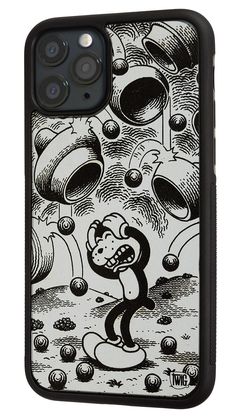 a black and white phone case with an image of a monkey on the ground in space