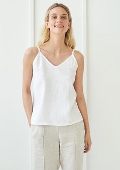 Linen Capsule Wardrobe, Linen Tops, Spaghetti Strap Top, European Linens, Strap Top, Top Collection, S Models