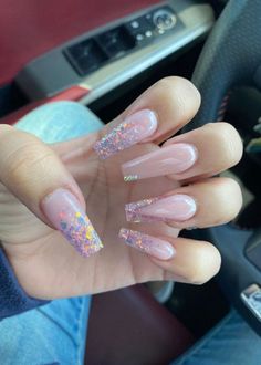 Halo Nails, Coffin Nail Art, Acrylic Nails Nude, Pink Glitter Nails, Art Design Ideas, Long Acrylic Nail Designs, Cute Nail, Long Acrylic Nails Coffin, Nail Swag