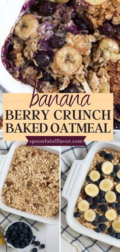 Banana Berry Crunch Baked Oatmeal, healthy breakfast ideas, homemade brunch ideas Berry Oatmeal Bake, Best Oatmeal Recipe, Delicious Healthy Breakfast, Homemade Brunch, Healthy Breakfast Idea, Healthy Food Recipes Clean Eating, Granola Healthy