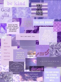 a collage of purple and white images with the words you are brave on them